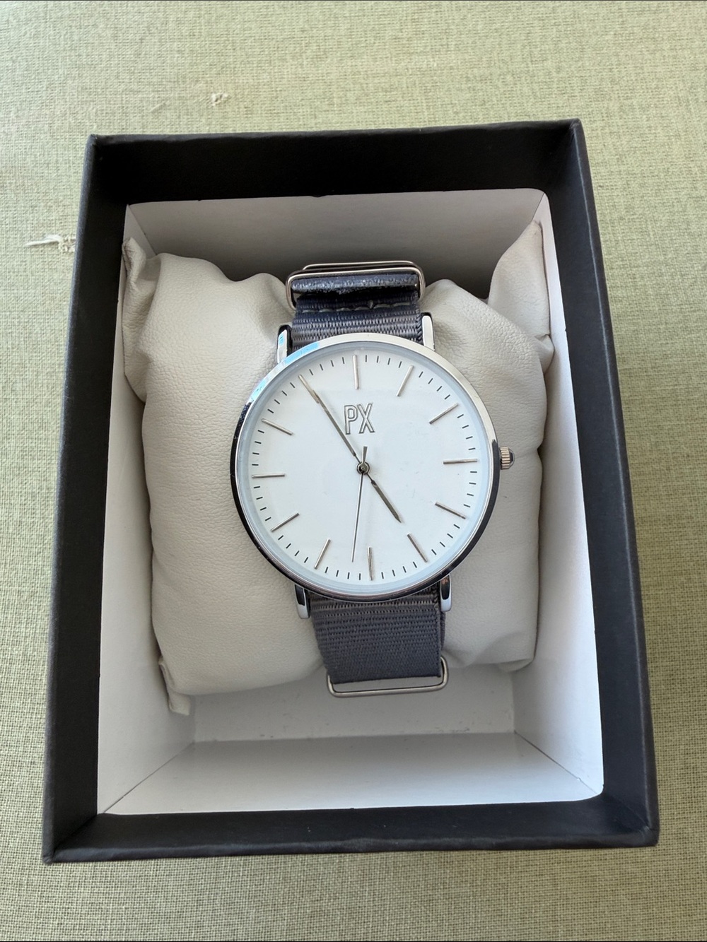 PX Men's Grey Nylon Strap Watch with White Dial - Minimalist Design